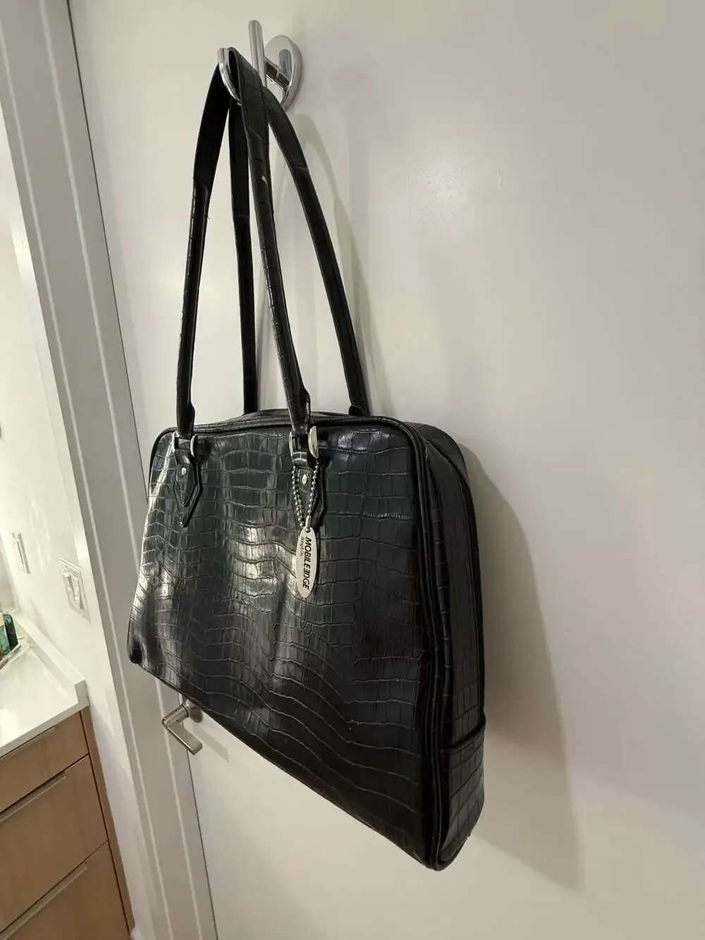 Mobile Edge Black Faux-Croc Laptop Tote Bag with Red Interior